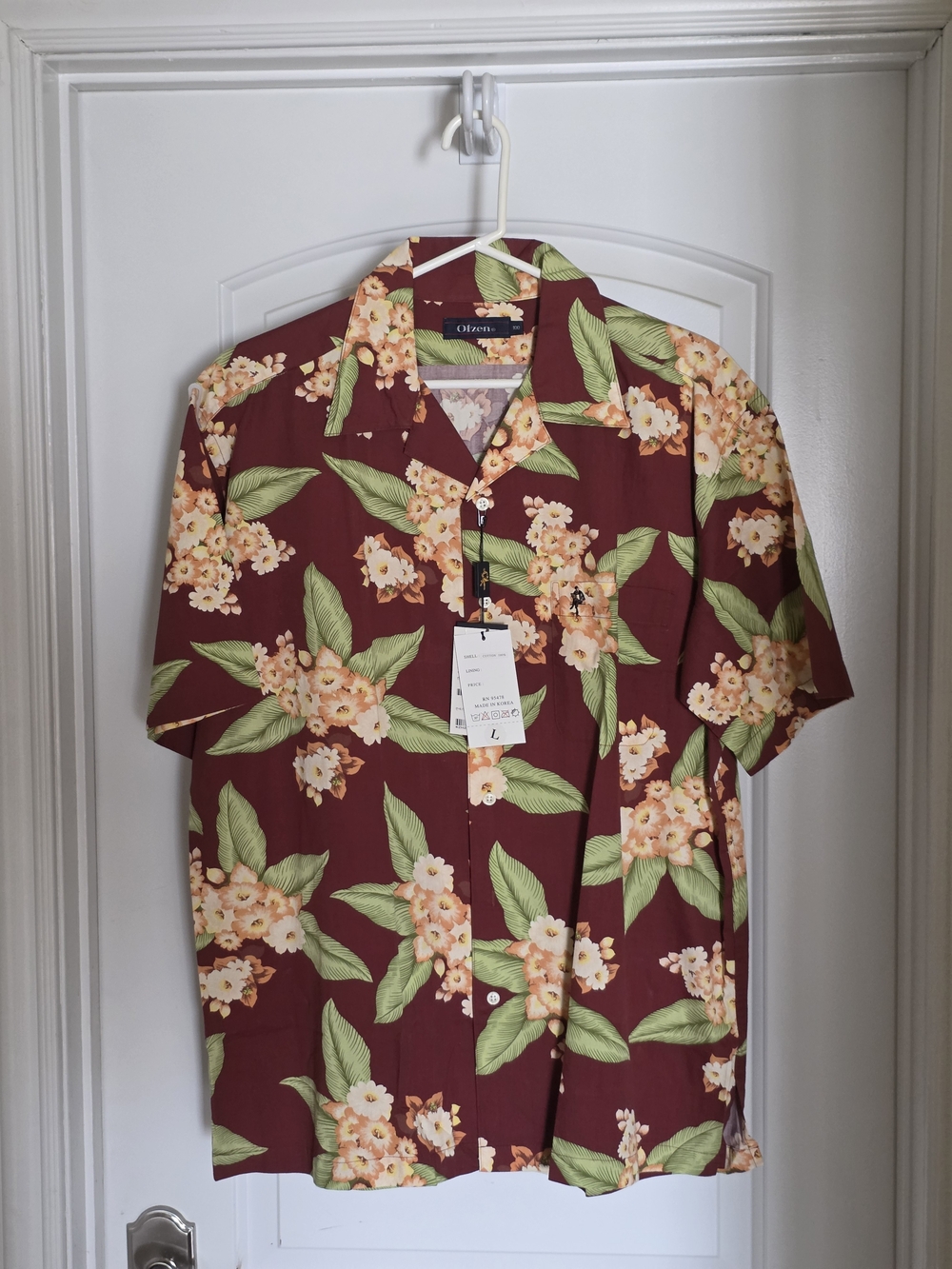 Men's Floral Short-Sleeve Button-Down Shirt - Burgundy